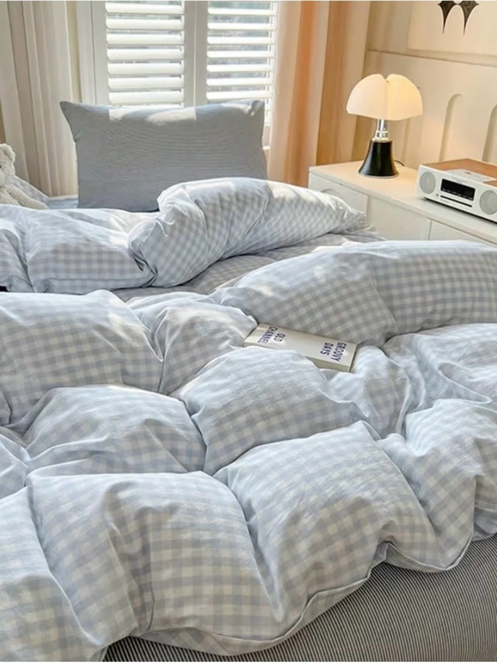 Faint Blue Gingham Duvet Set - Unbranded